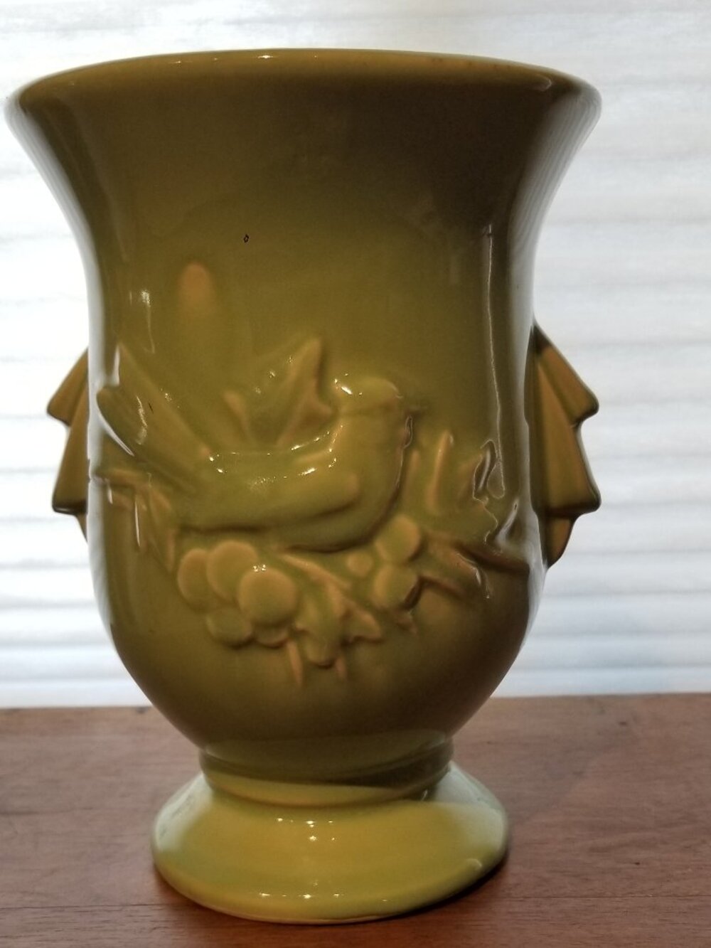 Vintage McCoy 40s Mint Green Cardinal Songbird with Holly Berry Large Vase